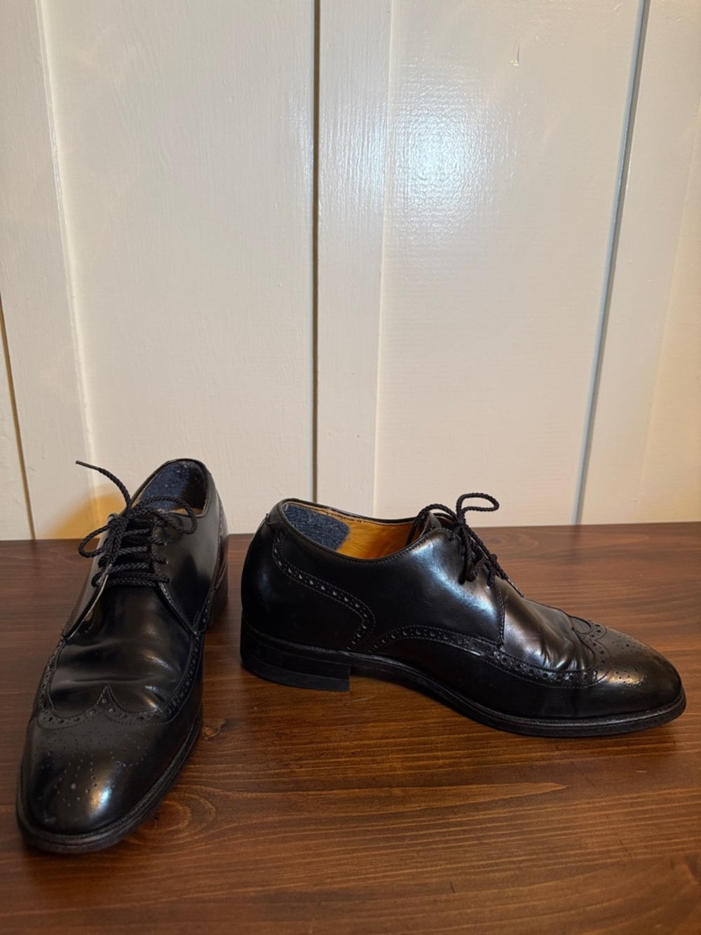 Men’s Florsheim Vintage Black Wingtip Oxford Shoes Leather USA 10.5 C
